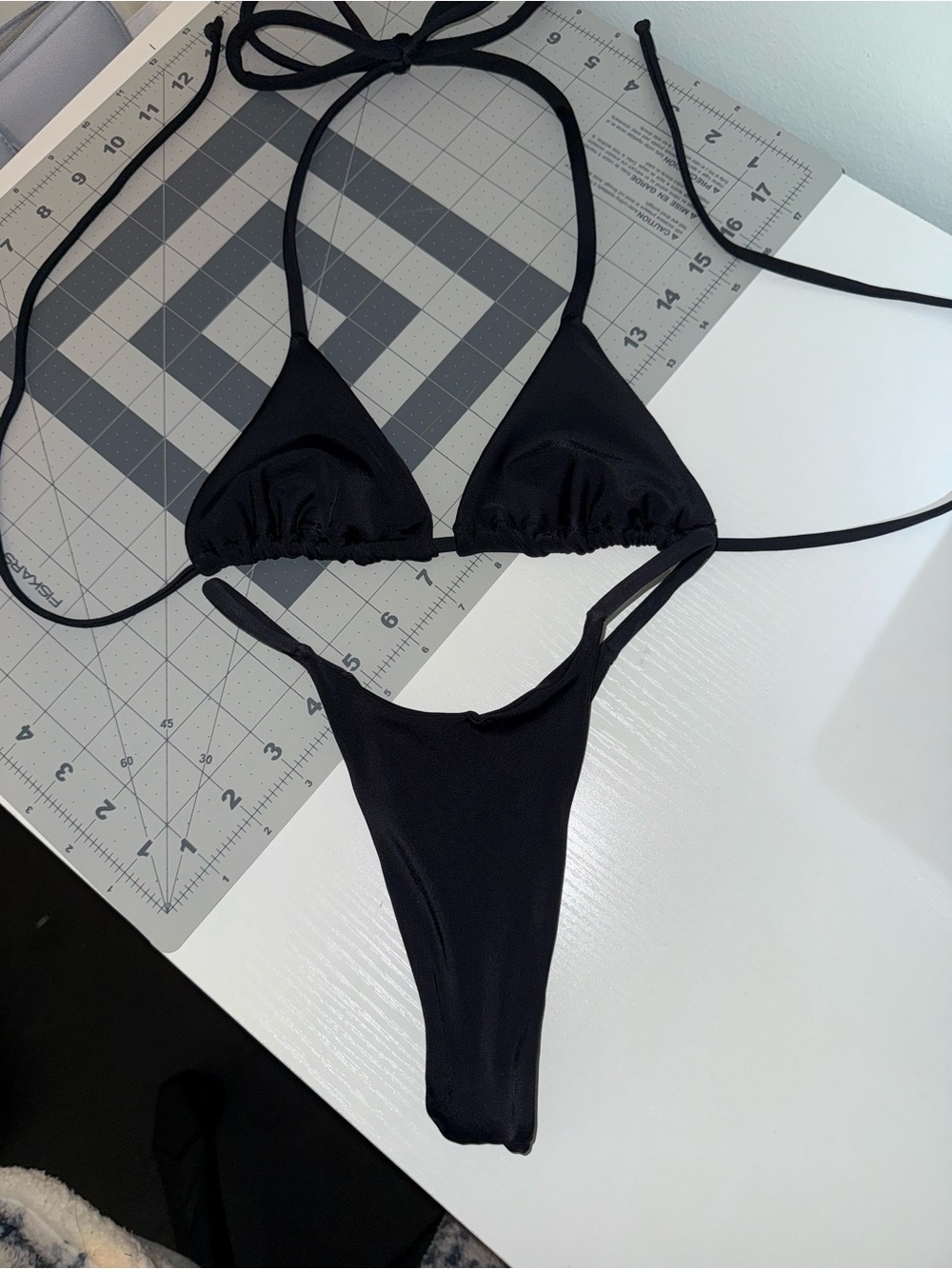 Handmade Black Triangle String Bikini Set